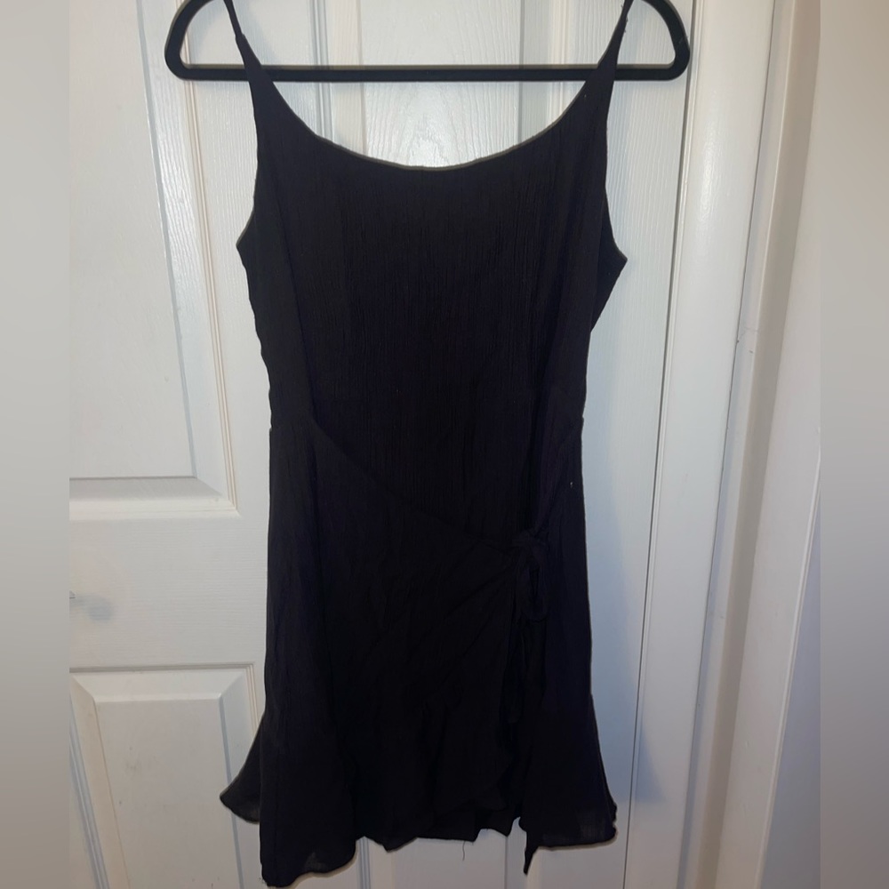 Black Front Tie Linen  Midi Dress